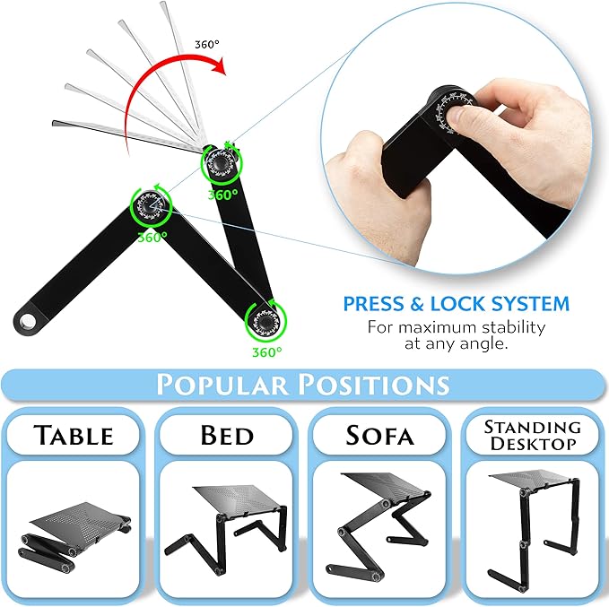 Adjustable Aluminum Laptop Desk Stand with Mouse Pad